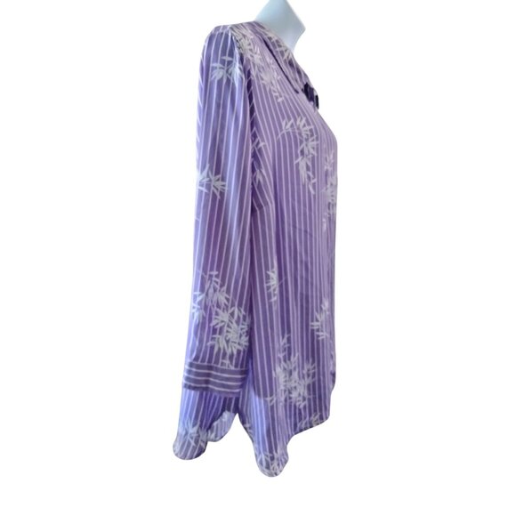 Catherines Purple Bamboo Print Button-Up Shirt Striped Long Sleeve Top 3X 26/28W - Picture 4 of 8